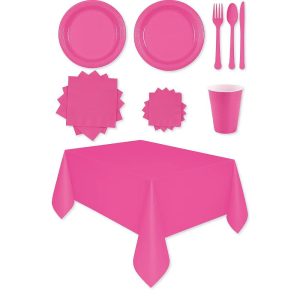 Exquisite Pink Party Tableware Set – 222-Piece Disposable Dinnerware Kit Serves 20 Guests | Paper Plates, Plastic Cups, Cutlery, Napkins & Table Cover