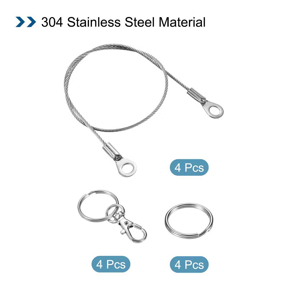 Lanyard Cable Rope with Key Ring Keychains Silver 4 Pcs - Image 21