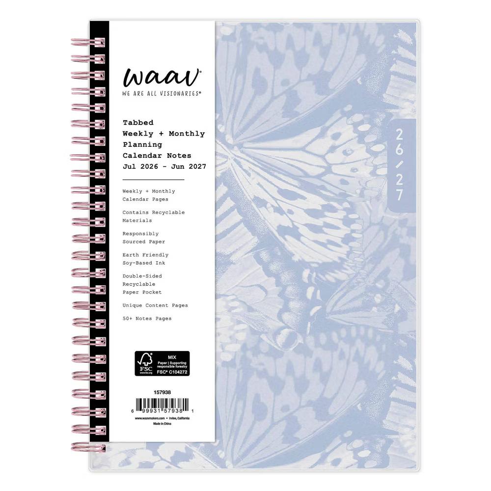 WAAV 5.875"x8.625" 2026-2027 Weekly/Monthly Planner Notes Carrie Blue Frosted Wirebound - Image 2