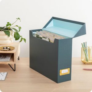 Flip Top File and Storage Box Textured Paper Blue