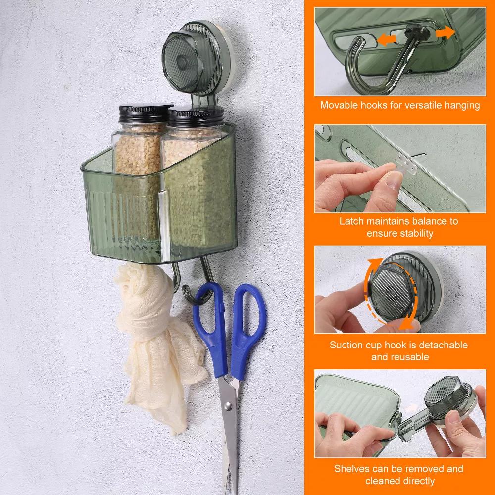 Wall Mount Strong Suction Cup Shower Caddy with Hooks - Image 9