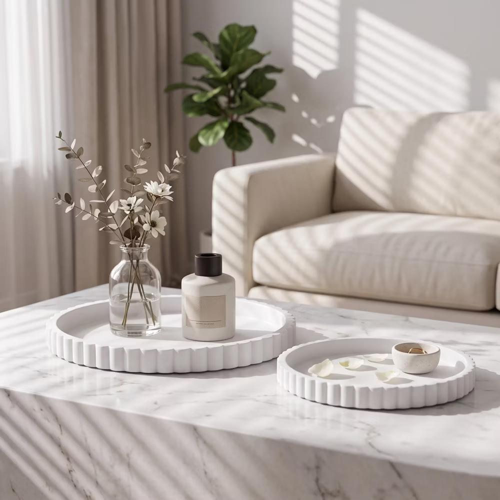 2Pc Round Silicone Vanity Tray Set Decorative Catchall Organizer for Bathroom Countertop Perfume White - Image 71