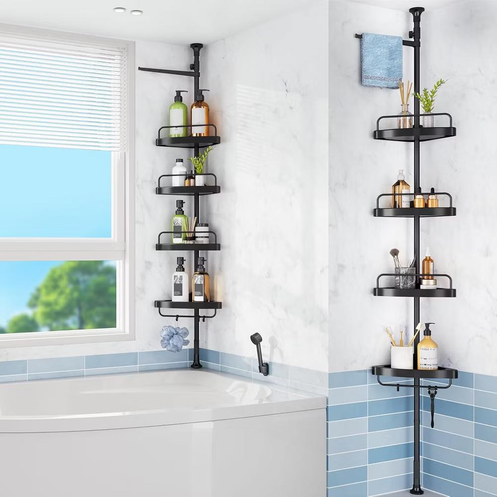 Corner Shower Caddy: Adjustable 55-122 Inch, 4-Tier ABS Basket, Stainless Steel Tension Pole, Space-Saving Bath Organizer. - Image 5