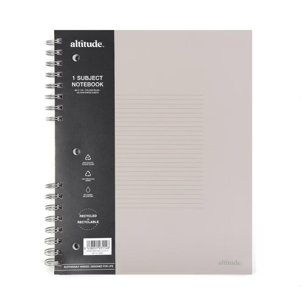 100pg 1 Subject College Ruled Notebook - 9" 11", Split Wire Binding, Warm Gray