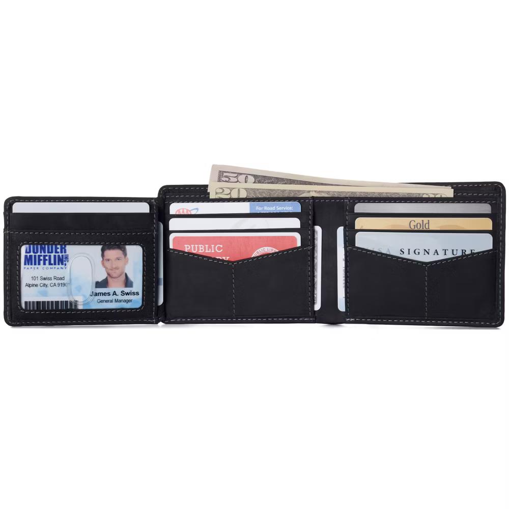 Alpine Swiss Mens Wallet for Men RFID Protected Leather Mens Wallet Spencer Bifold Divided Bill Section Gift Box 2 ID Windows 14 Card Storage Pockets - Image 5