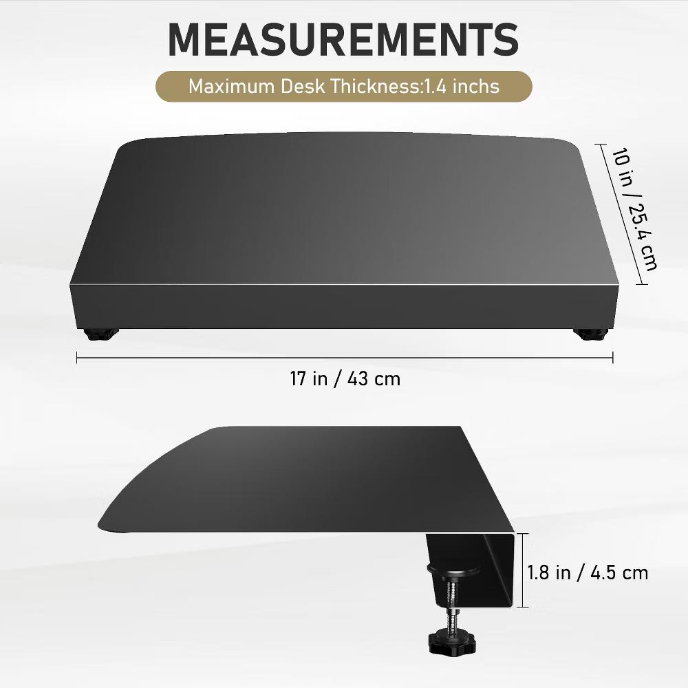 17 Inch Clamp-On Desk Extension Tray, Curved Metal Table Side Extender, Ergonomic Clip-On Keyboard Laptop Shelf for Home Office Corner Desk - Image 4