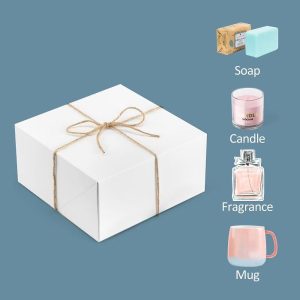 10 Pack 8 8 4 Inch White Paper Gift Boxes with 20 Meters Hemp Rope Easy Assemble for Christmas Bridesmaid Proposal