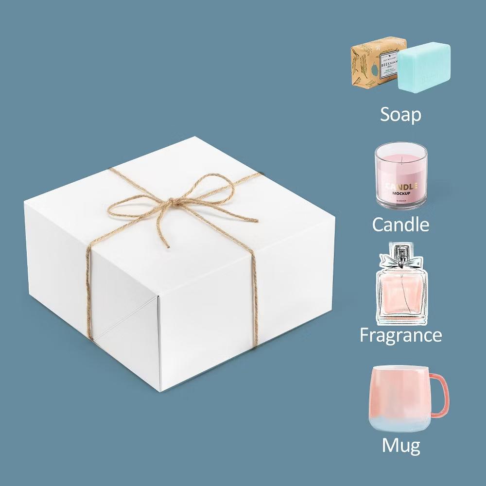 10 Pack 8 8 4 Inch White Paper Gift Boxes with 20 Meters Hemp Rope Easy Assemble for Christmas Bridesmaid Proposal