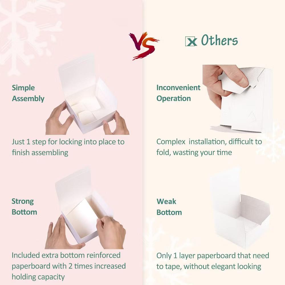 50 Pack 4x4x4 Inch White Paper Gift Boxes with Lids Recycled Cube Kraft Boxes for Cupcakes Cookies Crafts Easy Assemble - Image 6