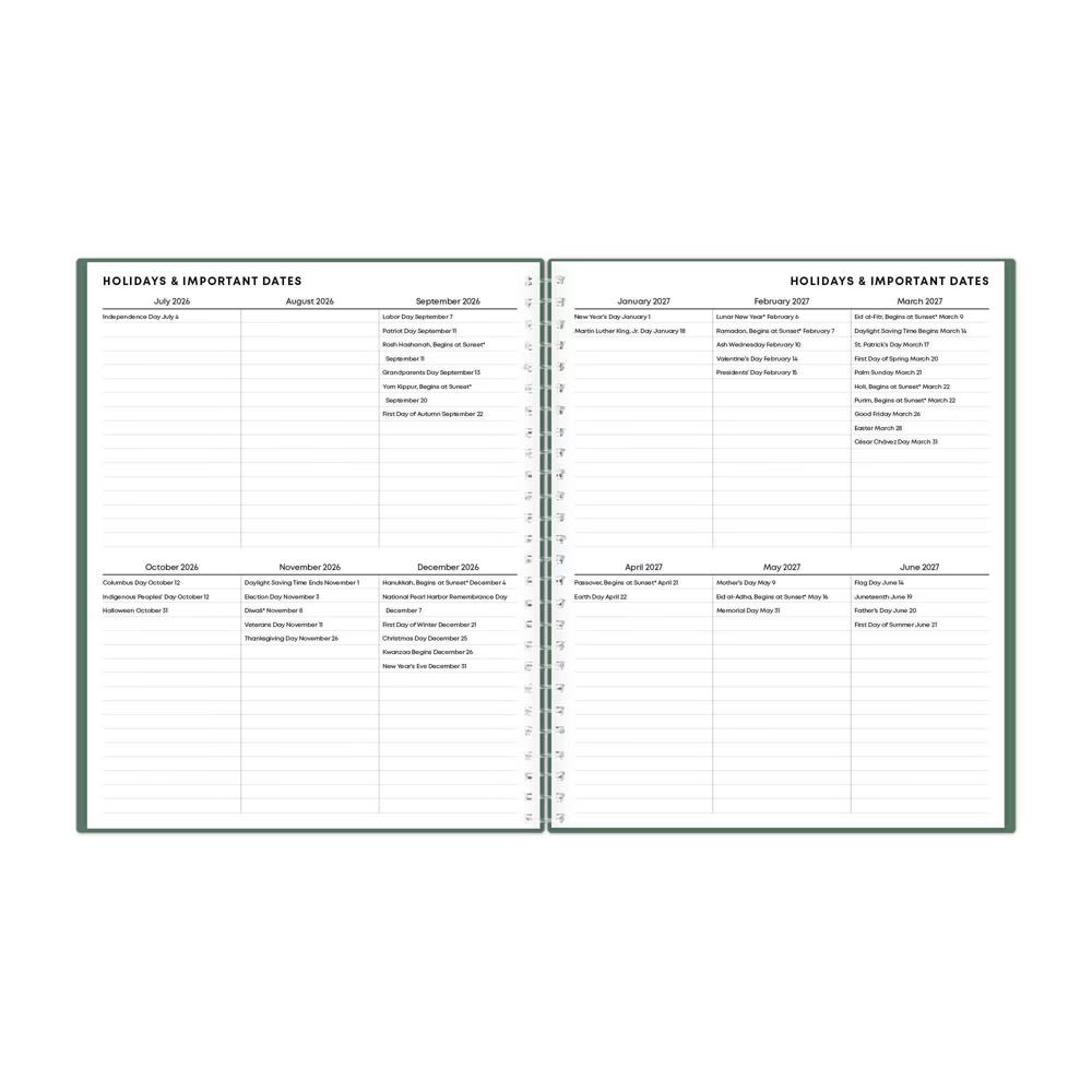 Blue Sky 8"x10" Student Planner AY 2026-2027 Weekly/Monthly Spiral Non-Tabbed Fern Green - Image 11