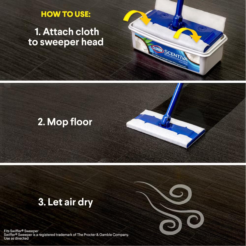 Scentiva Disinfecting Wet Mopping Refill Cloths - Coconut & Waterlily - 24ct: Compatible With Swiffer, For Linoleum & Tile Floors - Image 8