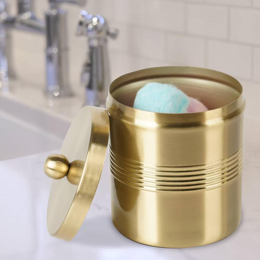 Jewel Decorative Stainless Steel Bathroom Vanity Countertop Storage Organizer Canister Jar: Metallic Gold - Image 3