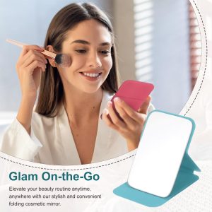 PU Leather Women Travel Makeup Mini Folding Mirror