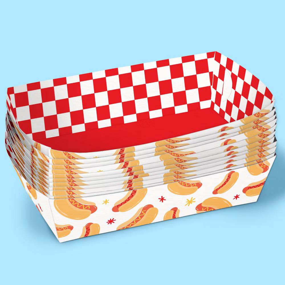 Hot Dog Food Trays, Disposable Food Boats for Summer Birthday BBQ Picnic Party, Double-Sided Paper Meal Holders for Snacks 12 Ct - Image 4