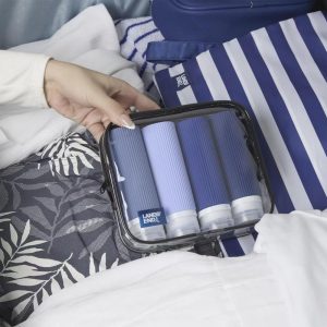 Lands' End Travel Bottle Set 3-Piece, 90 ML Travel Size Silicone Travel Bottles with Clear Container Bag (Navy Multicolor)