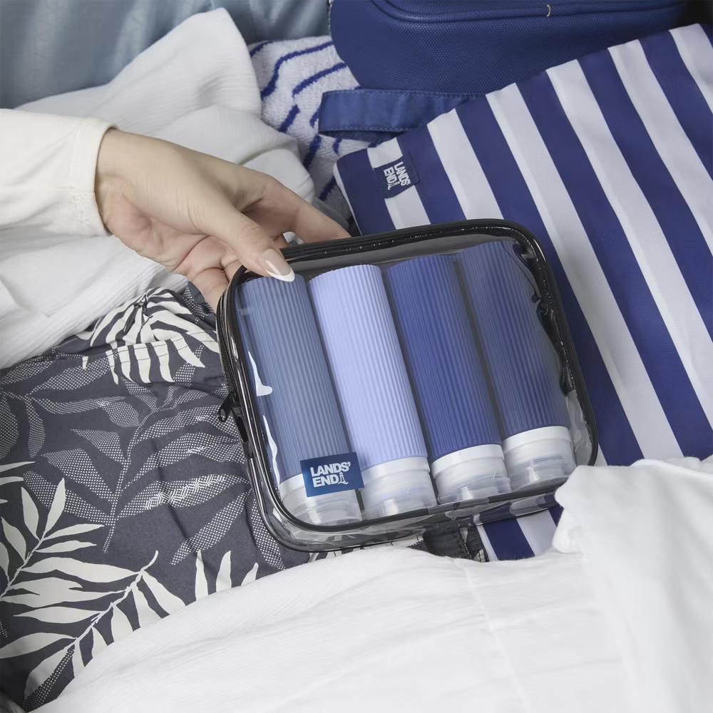 Lands' End Travel Bottle Set 3-Piece, 90 ML Travel Size Silicone Travel Bottles with Clear Container Bag (Navy Multicolor)