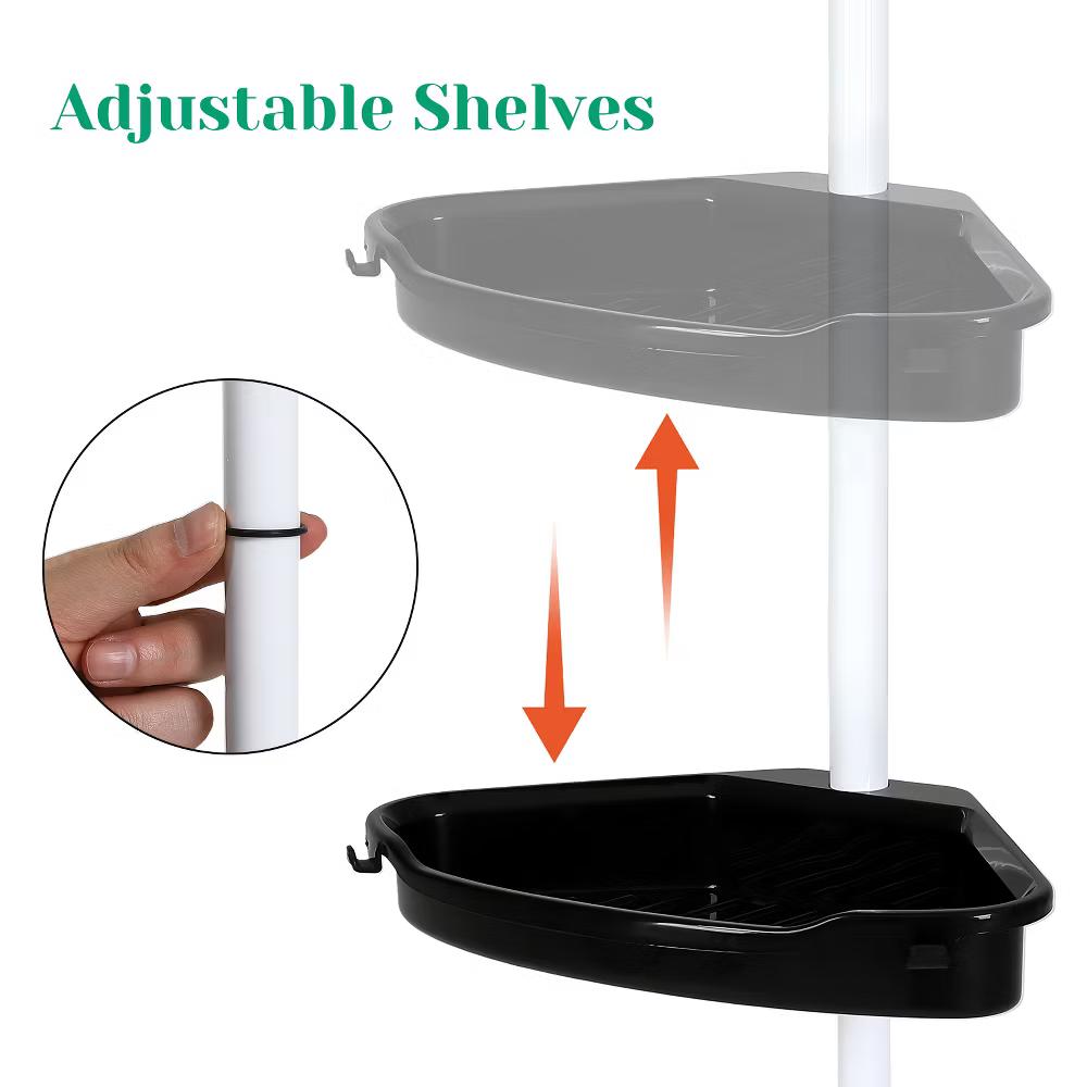 Bathroom Corner Shower Caddy Tension Pole, 4-Tier Rust-Resistant Bathroom Storage Organizer with Adjustable Shelves & Rubber Pad, 101''- 122'' Height - Image 9
