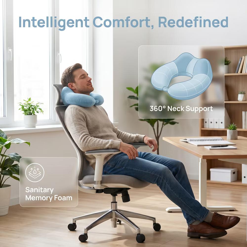 U‑Shape Memory Foam Travel Neck Pillow with Snap Closure Plush Cover 1Pc - Image 23