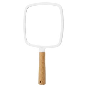 Square Portable Handheld Wood Handle Vanity Cosmetic Makeup Mirror 1 Pc