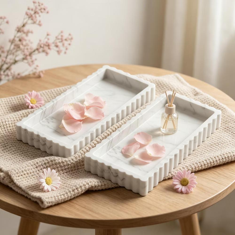 2Pc Round Silicone Vanity Tray Set Decorative Catchall Organizer for Bathroom Countertop Perfume White - Image 16