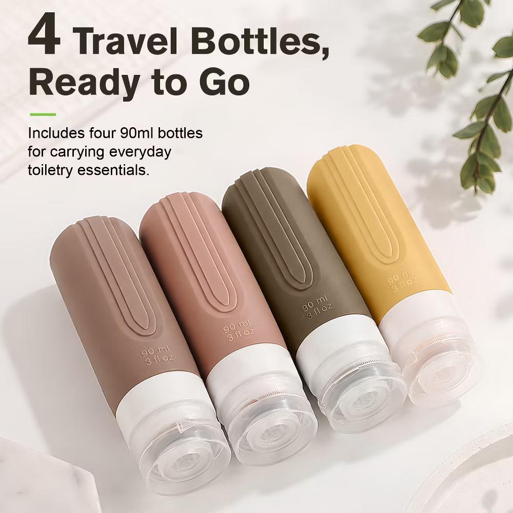 Garnen 4PC/3oz Travel Bottles for Toiletries, TSA Travel Size Toiletry Bag, Silicone Travel Containers Refillable Liquid Shampoo & Conditioners Bottle - Image 3