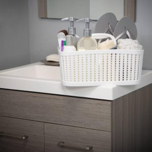 Simplify Sailor Knot Bath Tote White: Microfiber, Machine Washable, Non-Slip Backing