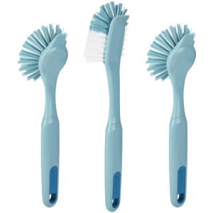 Ready 3pk Dish Brush Set: Rubber & Plastic Cleaning Tools, Blue, 11.5" Height, 5.75" Width, 2.25" Depth