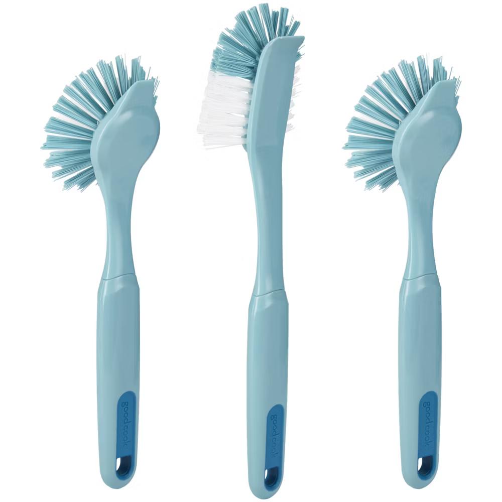 Ready 3pk Dish Brush Set: Rubber & Plastic Cleaning Tools, Blue, 11.5" Height, 5.75" Width, 2.25" Depth