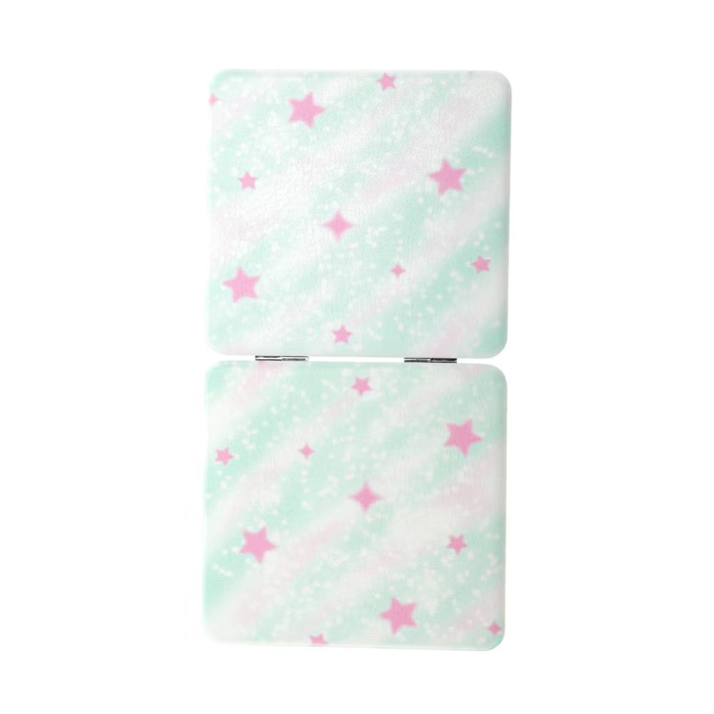 Women Square Shape Handheld Mirror for Travel White Green 1 Pc - Image 4