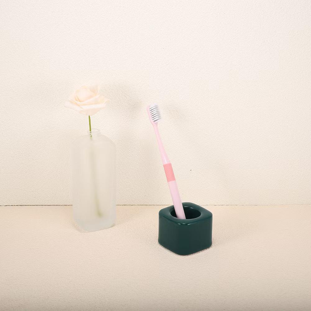 Bathroom Square Mini Ceramic Toothbrush Holder 2.2"x1.73" 2Pcs - Image 9