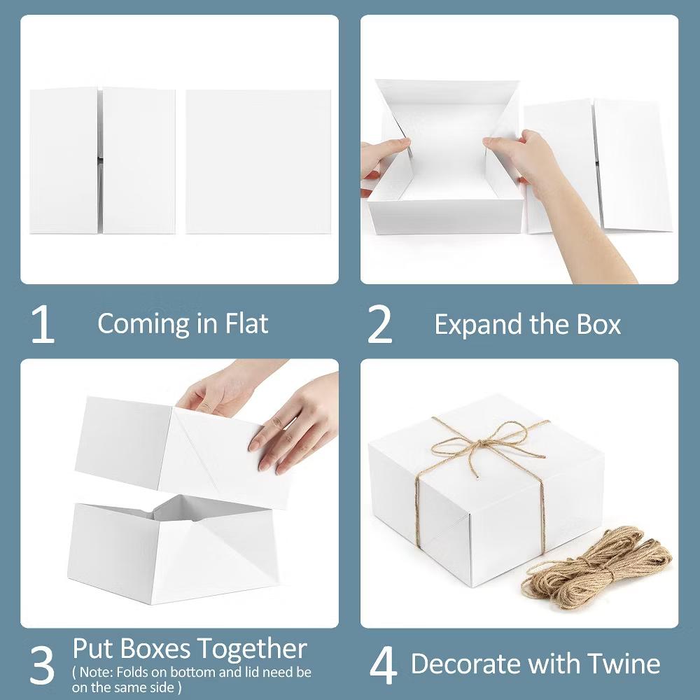 10 Pack 8 8 4 Inch White Paper Gift Boxes with 20 Meters Hemp Rope Easy Assemble for Christmas Bridesmaid Proposal - Image 6