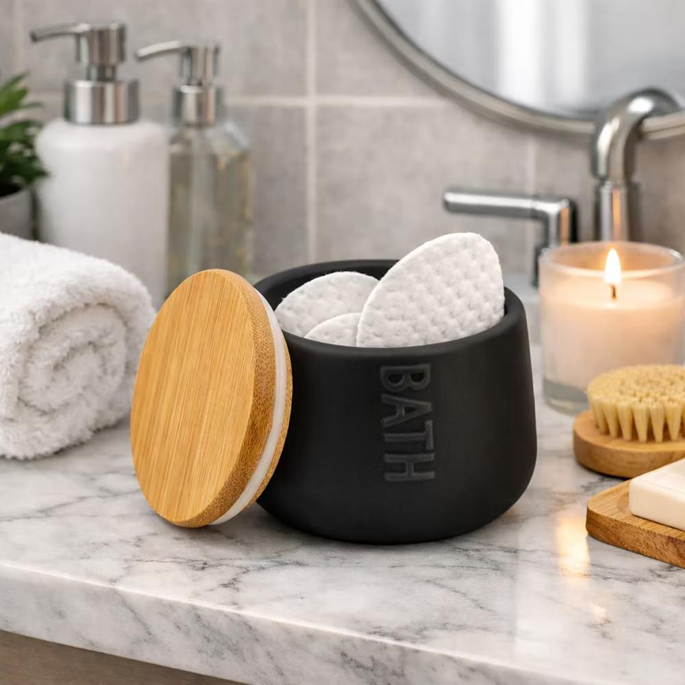 French Home Goods Dolomite Cotton Box with Bamboo Lid - Stylish Storage for Bathroom & Vanity - Image 5