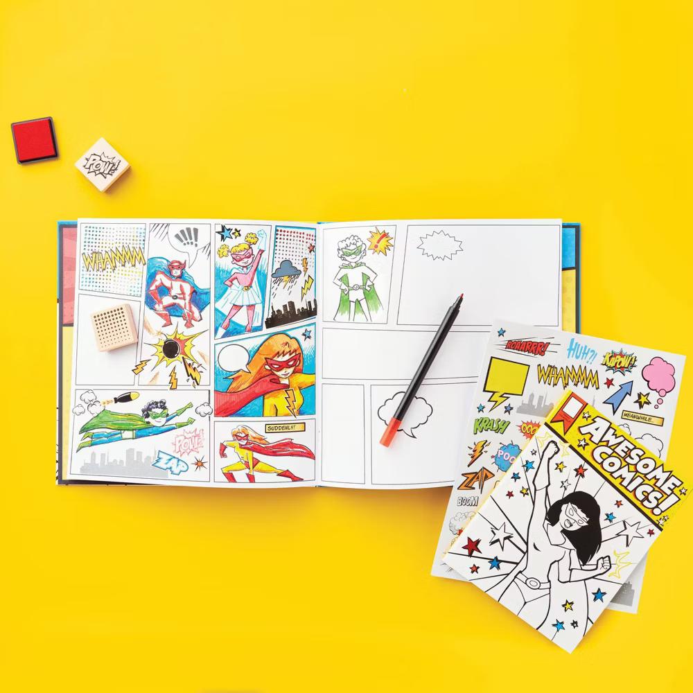 Create-Your-Own Superhero Comic Books Kit - DIY Art Kit for Designing Superhero Comics, Includes Markers & Stickers - Image 7