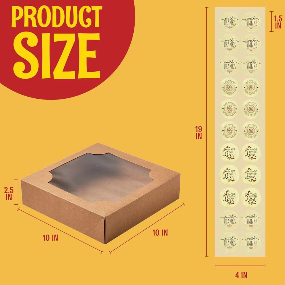 15 Pcs Kraft Bakery Boxes with Stickers, Perfect for Cakes, Pies, Cookies, Muffins, Thanksgiving & Christmas - Image 7