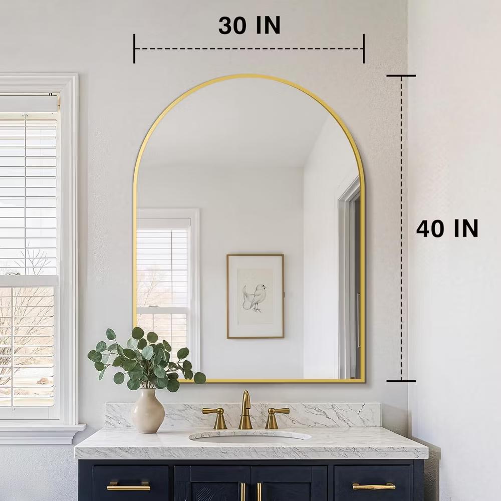 BEAUTYPEAK 16"x24" Arched Bathroom Mirror Vanity Wall Mounted Mirror, Black - Image 21
