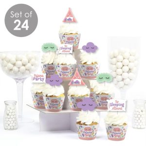Pajama Slumber Party - Cupcake Decoration - Girls Sleepover Birthday Party Cupcake Wrappers and Treat Picks Kit - Set of 24