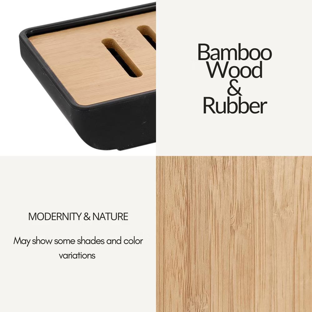 French Home Goods Minimalist Hand Soap Dish Rubber and Wood - Image 3