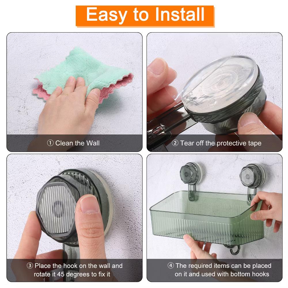 Wall Mount Strong Suction Cup Shower Caddy with Hooks - Image 5
