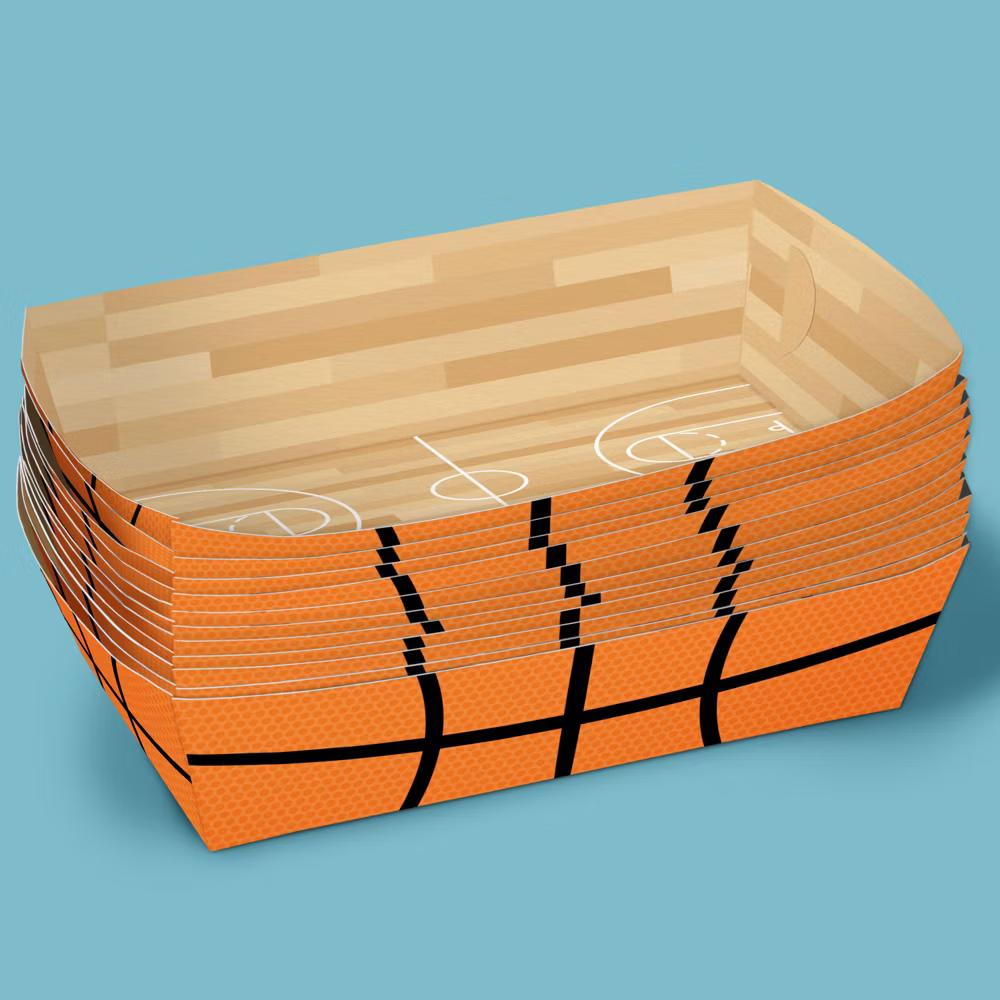Basketball Party Paper Food Trays, Disposable Double-Sided Paper Food Holders for Nachos, Hot Dogs, French Fries - 12 Ct - Image 2