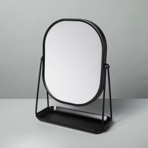 Metal Vanity Flip Mirror with Tray Black - with Magnolia: Swivel, 2-Sided, Desk/Table Use