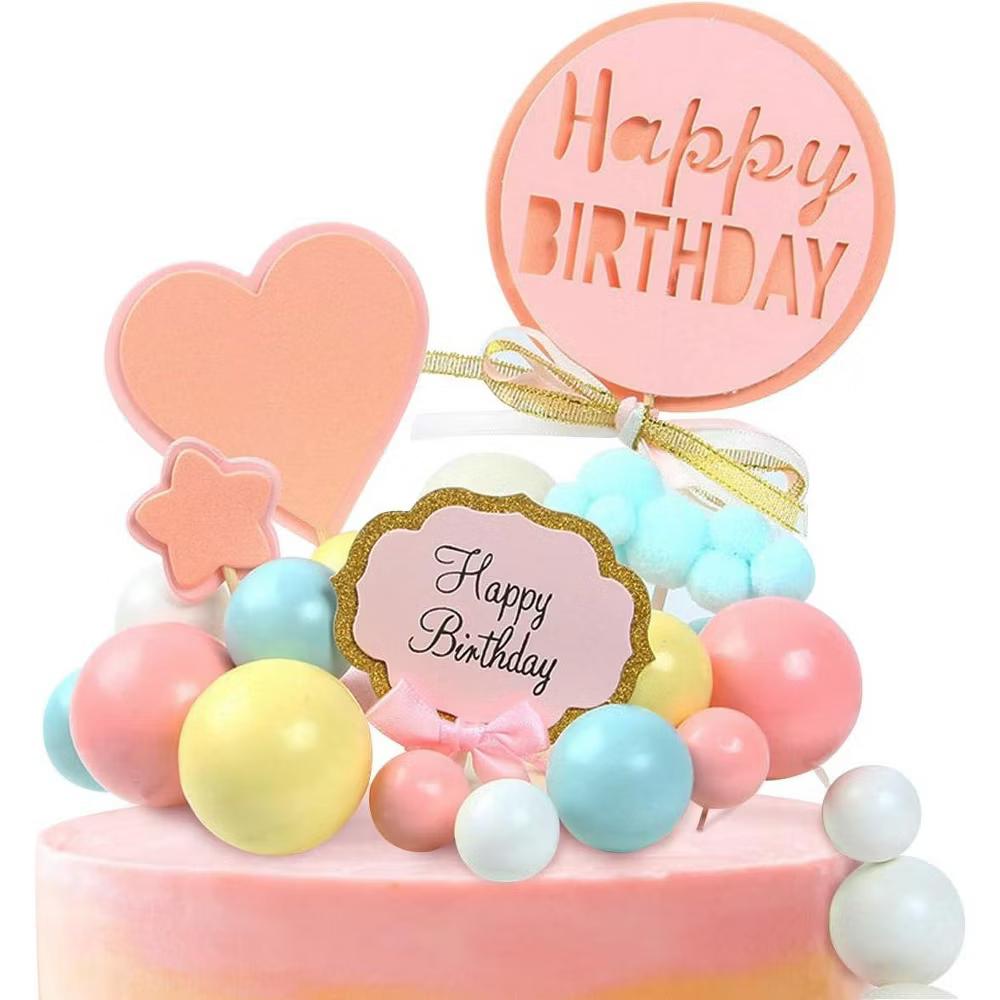 Pink 'Happy Birthday' Cake Topper, Set of 4 - Image 3