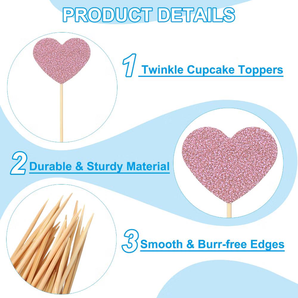 Wedding Engagement Birthday Decoration Heart Shape Cupcake Toppers Picks 50 Pcs - Image 22