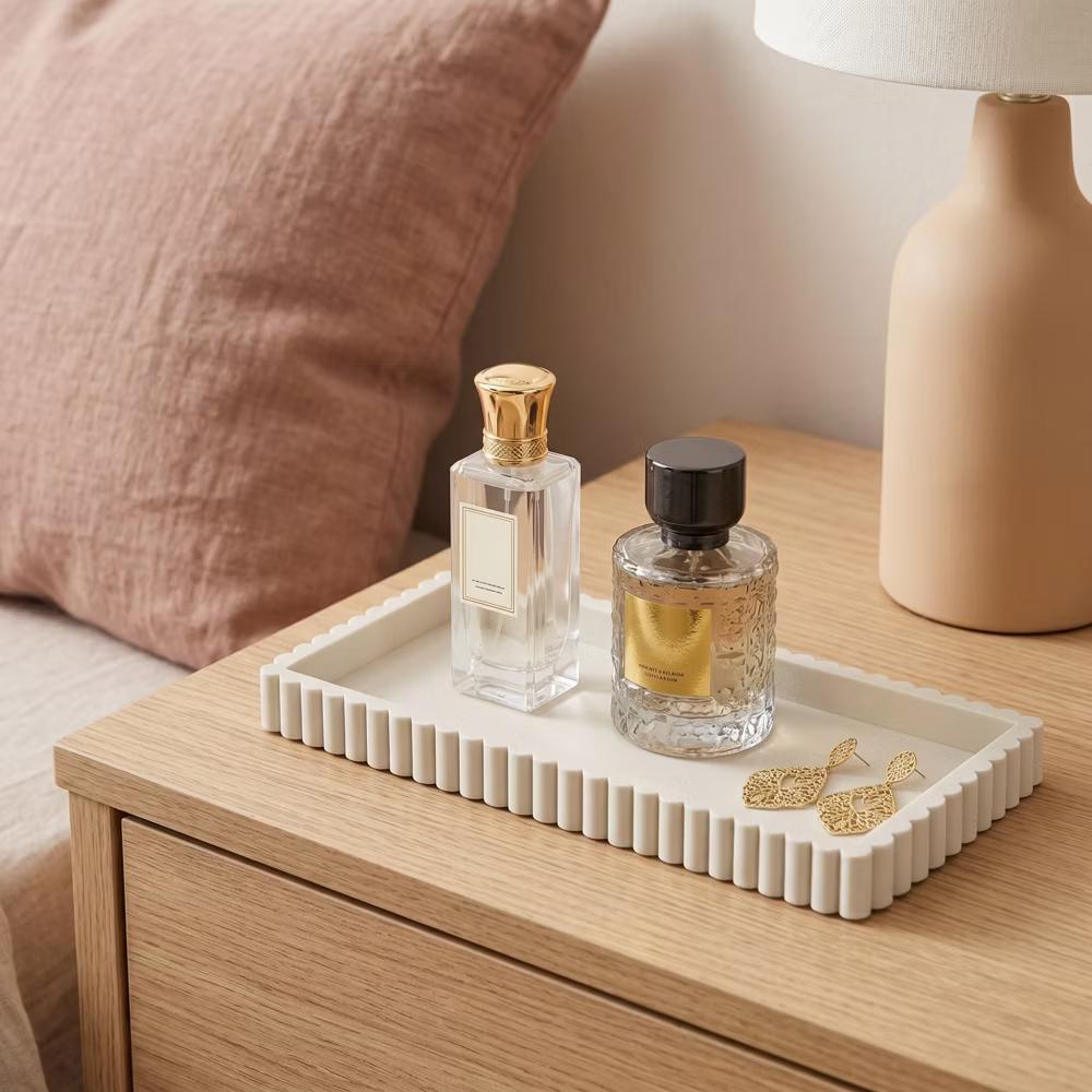 2Pc Round Silicone Vanity Tray Set Decorative Catchall Organizer for Bathroom Countertop Perfume White - Image 7