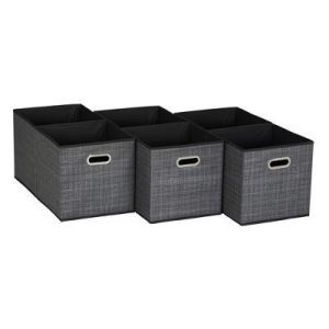 Household Essentials 11" Set of 6 Storage Bins Black Mix: 11 Inch Cube Storage System, Polypropylene, Folds Flat