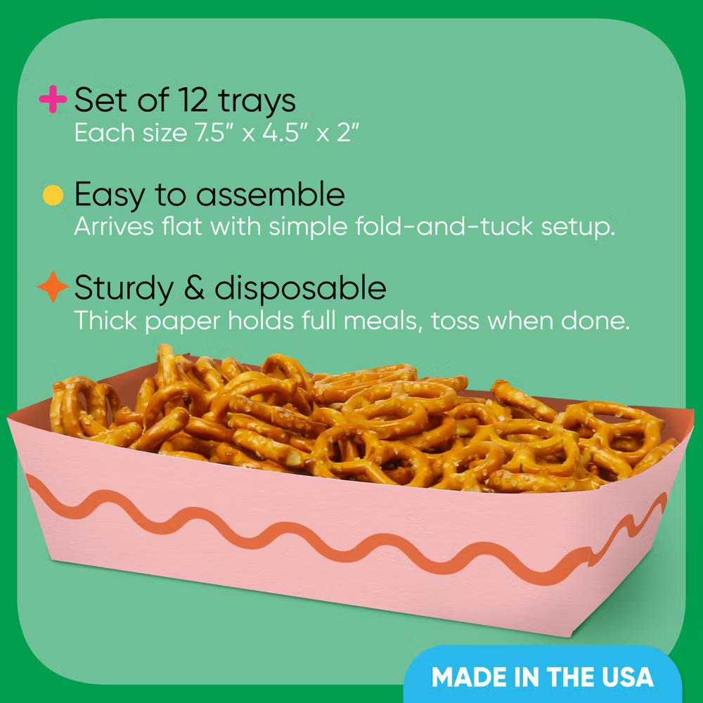 Pink and Orange Wavy Paper Food Trays, Disposable Food Boats Retro Birthday Party, Double-Sided Meal Holders - Set of 12 - Image 5