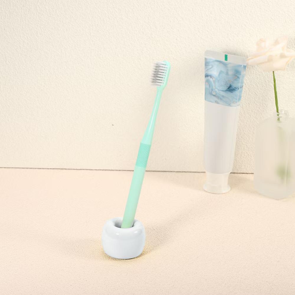 Bathroom Round Mini Ceramic Toothbrush Holder 1.65"x1.18" 2Pcs - Image 64