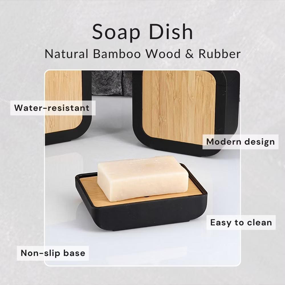 French Home Goods Minimalist Hand Soap Dish Rubber and Wood - Image 7