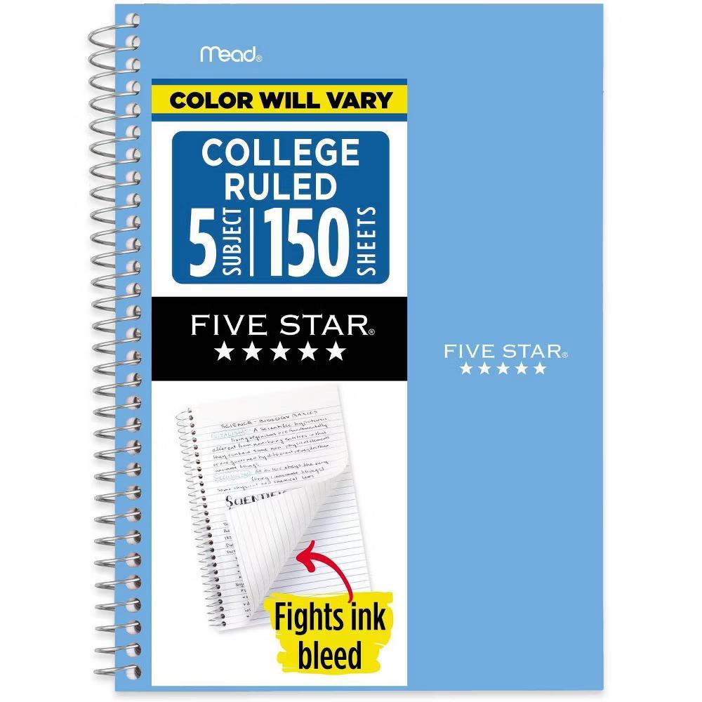 Five Star 150pg 5 Subject College Ruled Notebook 9.5"x6": Spiral, School Supplies, Acid-Free, Water-Resistant, Multicolored - Image 6