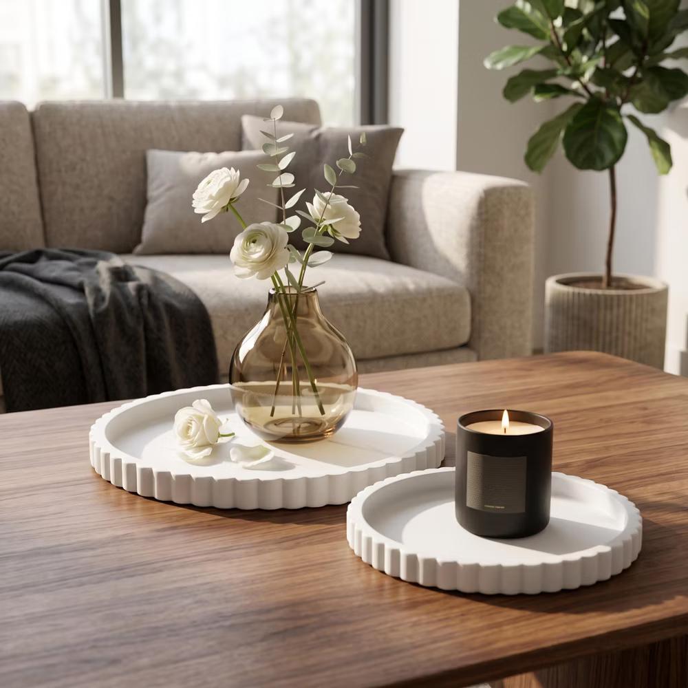 2Pc Round Silicone Vanity Tray Set Decorative Catchall Organizer for Bathroom Countertop Perfume White - Image 79