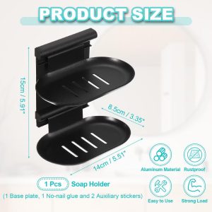 Adhesive Soap Dish Holder, No Drilling Double Wall Mounted Shower Soap Dish